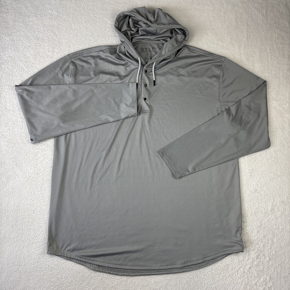 BYLT Circuit Hoodie Mens 3XL Gray Performance Pullover Stretch Tech Long Sleeve